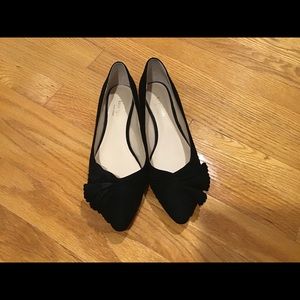 Black Suede Flats w/ Embellishment at Pointed Toe